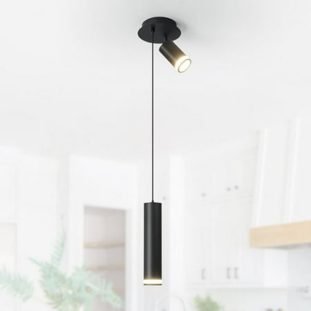 

Modern Dimmable LED Cylinder Pendant Light with Adjustable & Rotating Spotlight Aluminum Hanging Light for GU10 Bulbs 40W Black (No Bulbs)