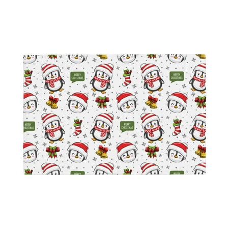 

Placemats Set of 6 Cute Christmas Hat Penguin A Place mats for Dining Table Indoor/Outdoor Cute Heat Resistant Washable Table Mats(18 x 12 )