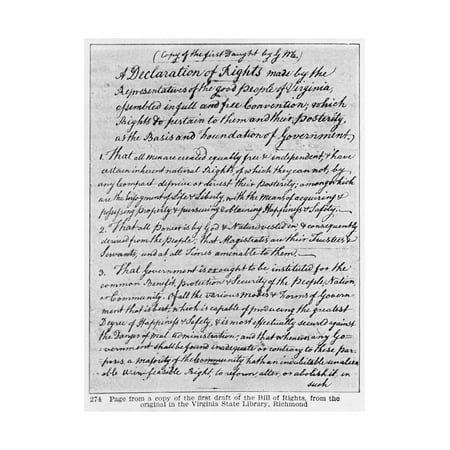 Copy Of First Draft Of Virginia Bill Of Rights Print Wall Art Walmart Com
