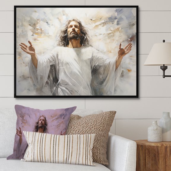 Designart "Christ'S Rising Luminous Religious Art" Christianity Floater Framed Wall Art Living Room