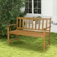 thumbnail image 2 of Topbuy 2-Person Outdoor Bench Patio Wooden Bench with Ergonomic Backrest & Armrests All-weather Acacia Wood Frame 48"x 22", 2 of 10