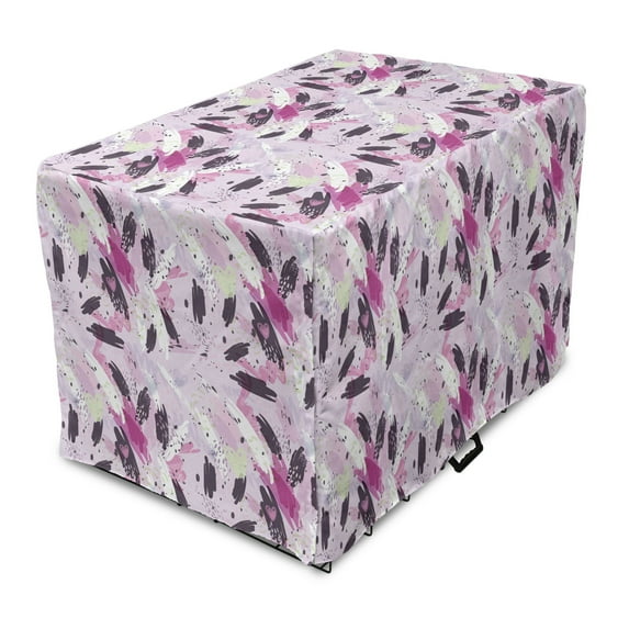 Paint Dog Crate Cover, Paintbrush Strokes Blots and Dots, Easy to Use Pet Kennel Cover Small Dogs Puppies Kittens, 7 Sizes, Pale Mauve Multicolor, by Ambesonne