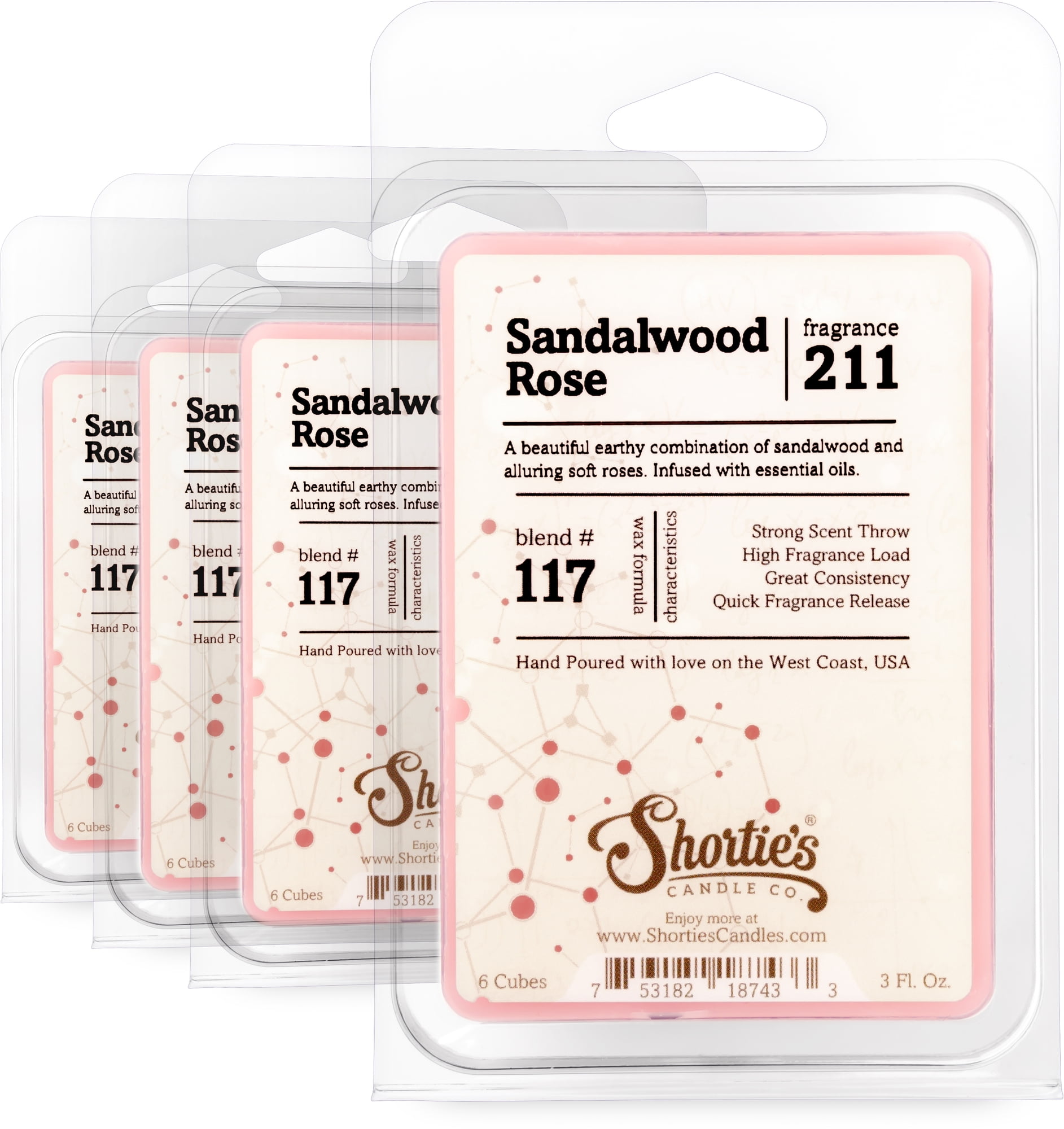 Sandalwood Rose Wax Melts Bulk Pack - Highly Scented + Natural Oils - Shortie's Candle Company