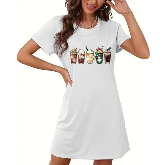 Censtreet Christmas Sleep Shirts for Women Short Sleeve Night Shirts for Sleeping Pullover Nightgown Soft Nightdress