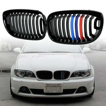 Astra Depot Glossy Black M-Color Front Kidney Grille Grill for 2003-2006 BMW E46 325Ci 330Ci Coupe Convertible LCI (1 Pair)