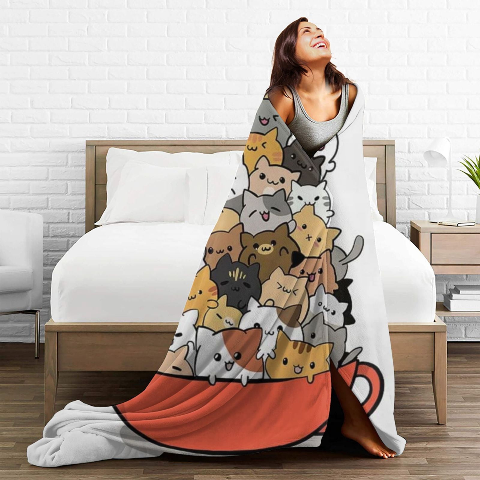 Cat Blankets Super Soft Blanket Pet Bed Sofa Blanket Funny Cat Gifts for Sofa Bedding Kids Adults (50" X 40")
