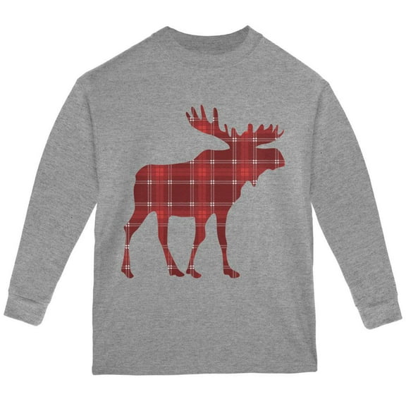 Autumn Plaid Moose Youth Long Sleeve T Shirt Storm Grey YMD