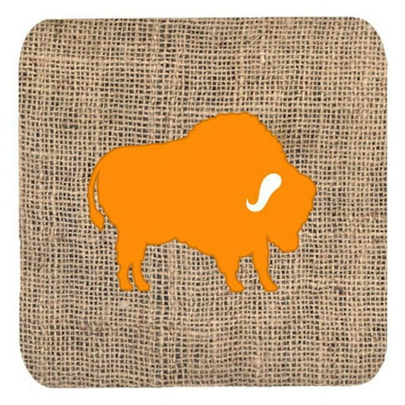 Buffalo Burlap And Orange Foam Coasters - Set 4, 3.5 x 3.5 In.