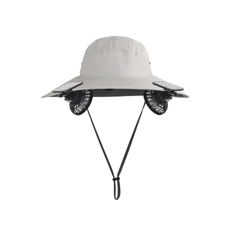 Partheme Solar Powered Fishing Hat with Fan for Men Women Detachable Neck Cover Wide Brim Sun Cap Waterproof Sweat Wicking for Outdoor Work Gray