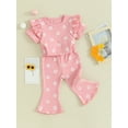 thumbnail image 2 of Bagilaanoe 2Pcs Toddler Baby Girl Pants Set Short Sleeve Floral T-Shirts Tops + Flare Trousers 12M 18M 24M 3T 4T 5T Kids Casual Clothes, 2 of 8