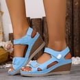 thumbnail image 4 of Rokment Women's Wedge Dressy Sandals Adjustable Bands Stylish Casual Leather Open Toe Ankle Strap Platform High Heels Dress Summer Shoes for Ladies Sky Blue Size 7.5, 4 of 6