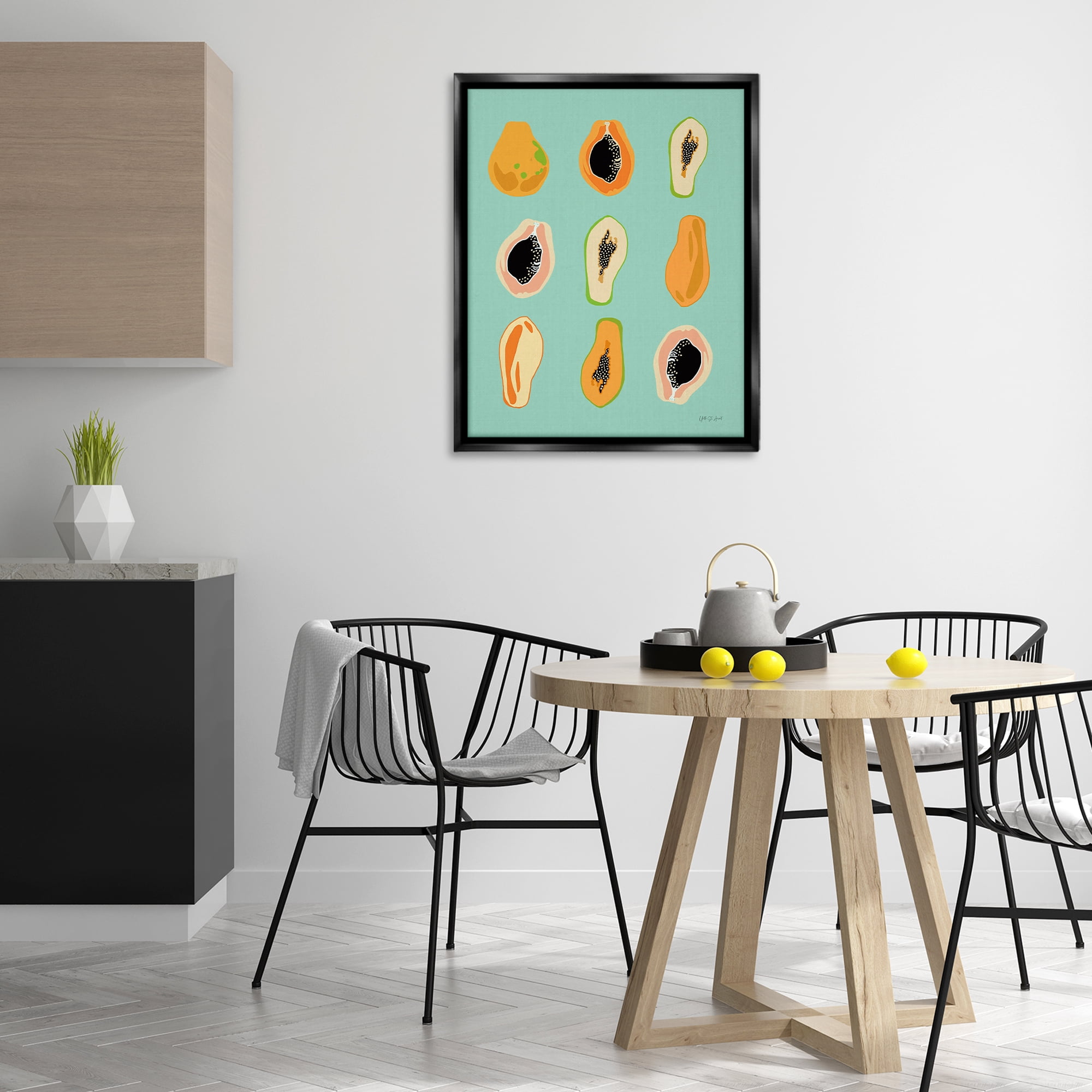 Stupell Industries Papaya Fruits on Blue Food & Beverage Painting Black Floater Framed Canvas Art Print Wall Art, 25 x 31