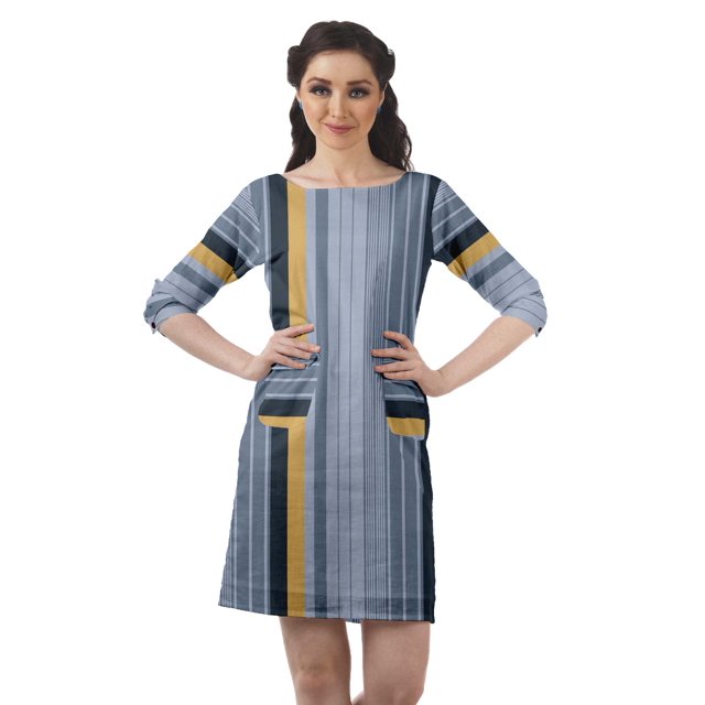 Moomaya Robes Tuniques Imprimées Femmes Fente Arrière Robe à Manches 3/4 avec Poches