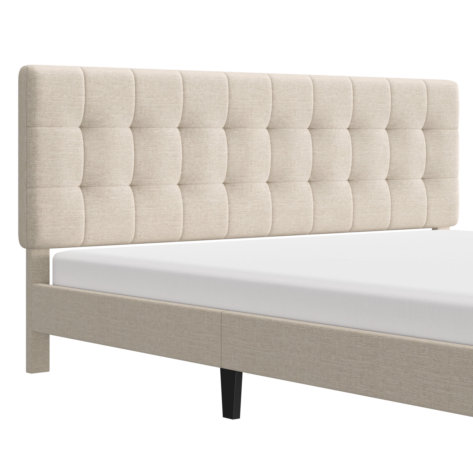 Mainstays Hillside Square Tufted Upholstered King Platform Bed, Ivory Fabric