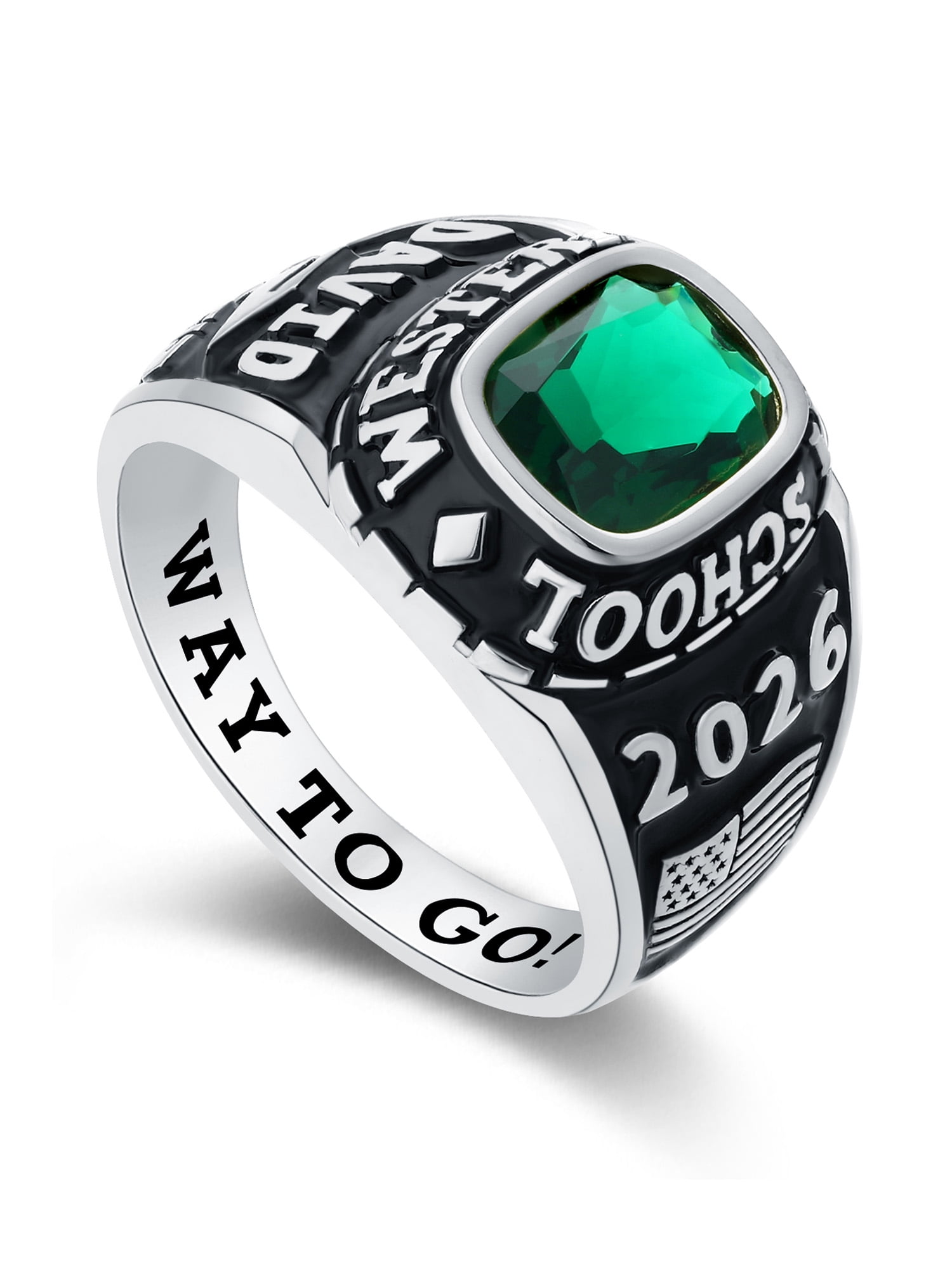 Mementos USA Custom Large Men's Class Rings 10kt White Gold for High School and College