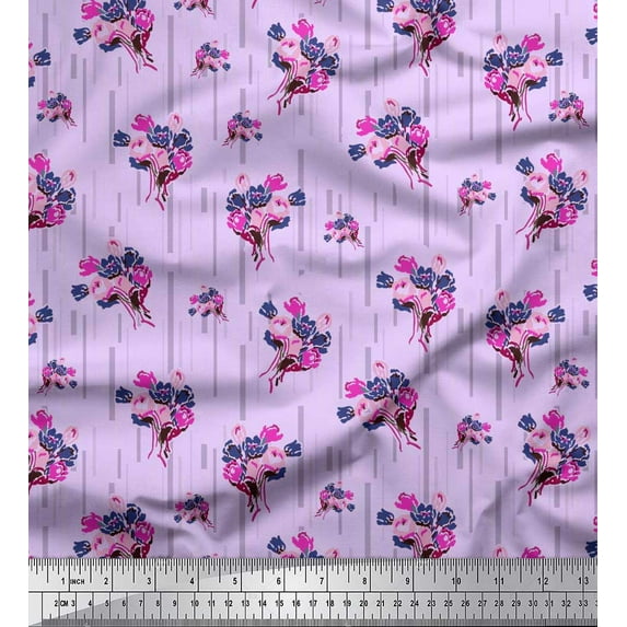 Soimoi Japan Crepe Satin Fabric Flower Artistic Printed Fabric 1 Yard 42 Inch Wide