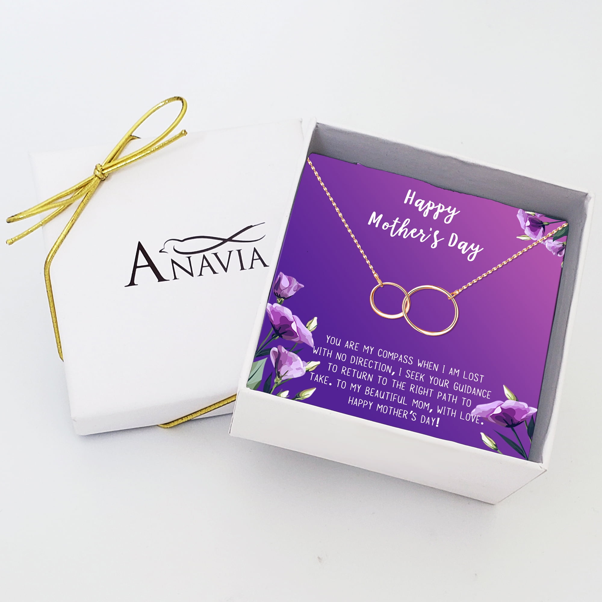 Mother's Day Gift Box Necklace for Mom, Gift Box for Her, Mother's Day Jewelry for Her, Stainless Steel Necklace for Mom, Necklace and Card [Rose Gold Infinity Ring, 18" Chain]