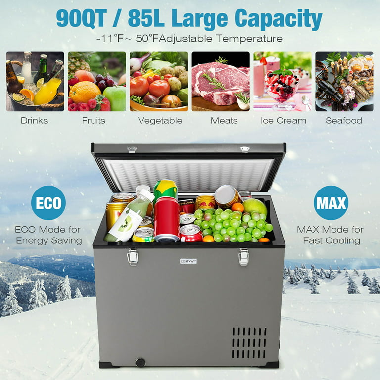 COSTWAY Car Refrigerator, Electric 12V/24V Car Cooler with 3 Levels, LCD  Display, Shockproof Design, Travel RV Fridge for Home, Camping, Truck Party