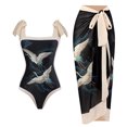 thumbnail image 1 of Un traje de baño de playa de aguas termales delgado de una pieza negro de estilo chino antiguo para mujer con falda cruzada, 1 of 5