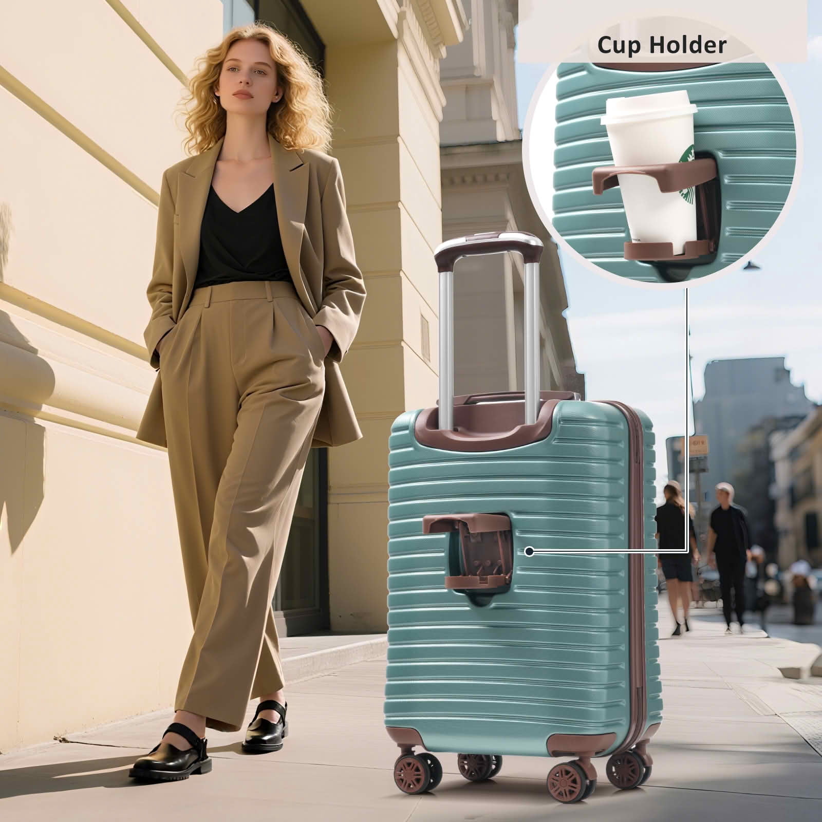 MAYEERTY 20 Inch Hardshell Carry On Luggage, Airline Approved ABS Suitcase with Spinner Wheels, TSA Lock and Water Cup Holder for Short Travel