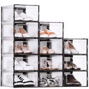 Plentio 12 Pack Shoe Boxes Clear Plastic Stackable, 13 x 9 x 5.5in, Storage Boxes, Shoe Box, Shoe Organizer with Lids, Storage Box for Home, Front Opening Shoe Containers