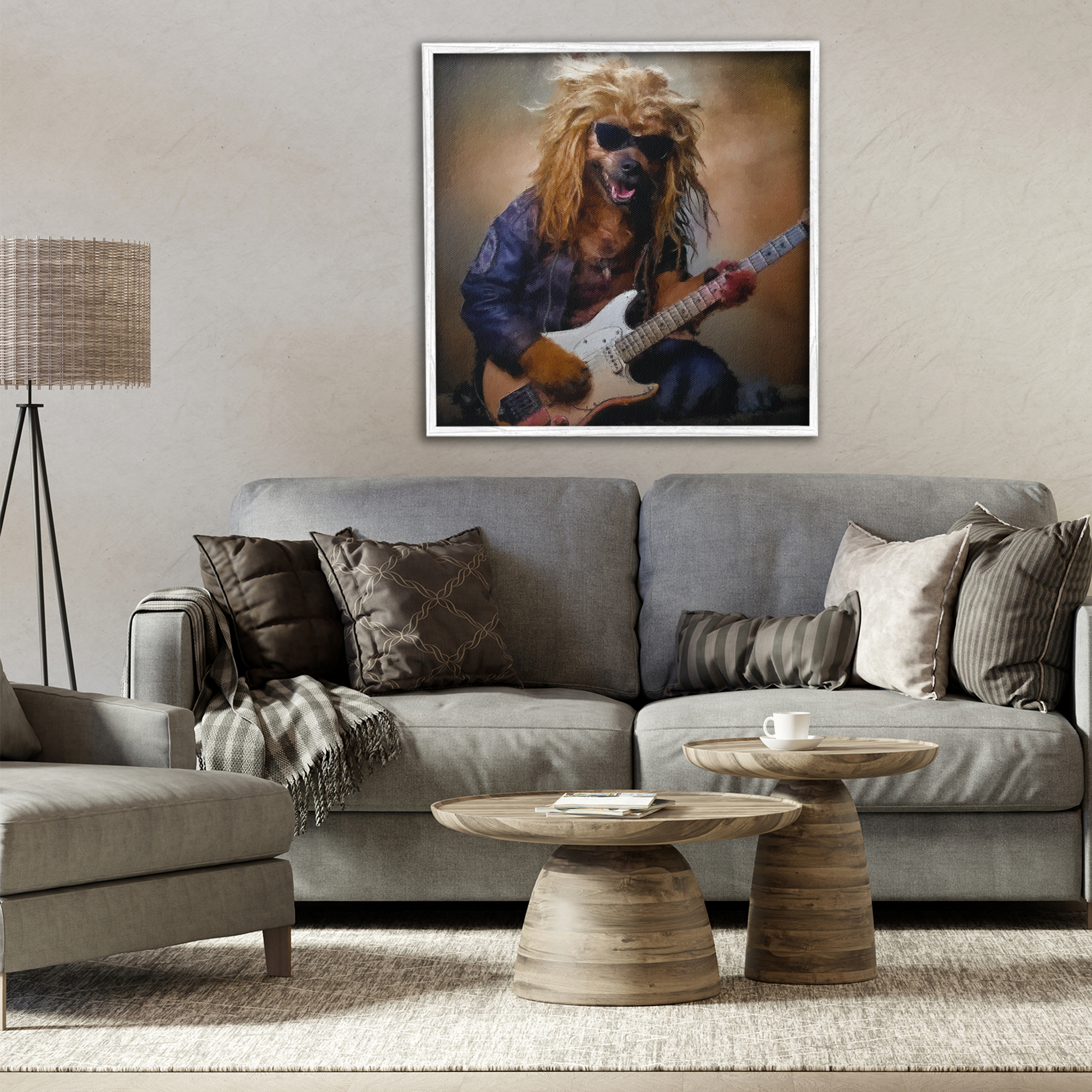 Musician Canine Clark White Framed Giclee Art, design by Sean Parnell