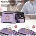 thumbnail image 5 of Phone Case for iPhone 15 Pro 6.1 inch Wallet Cover with Screen Protector and Wrist Strap Lanyard RFID Credit Card Holder Ring Stand iPhone15Pro 5G i i-Phone i15 iPhone15 15Pro Women Men Purple, 5 of 14