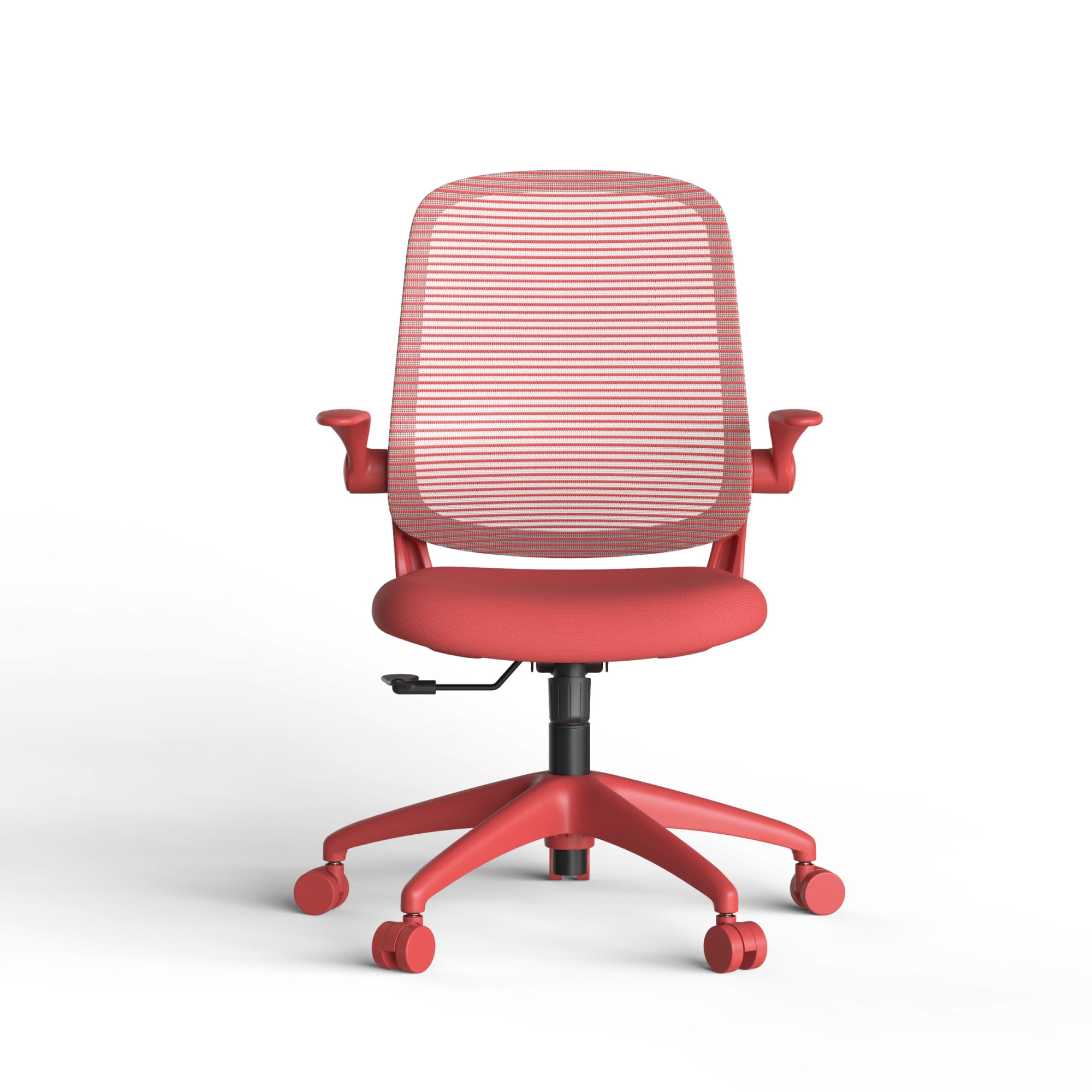 Modern Style Fabric Office Chair with Flip-Up Armrests, Ergonomic Executive Visitor Chair with Breathable Back for Staff Meeting Room, Red