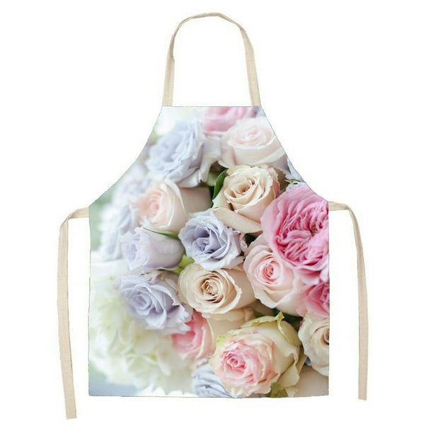 Delantal elegante con estampado de flores, baberos de cocina impermeables de lino, delantal para el hogar a prueba de aceite Tmvgtek Para estrenar