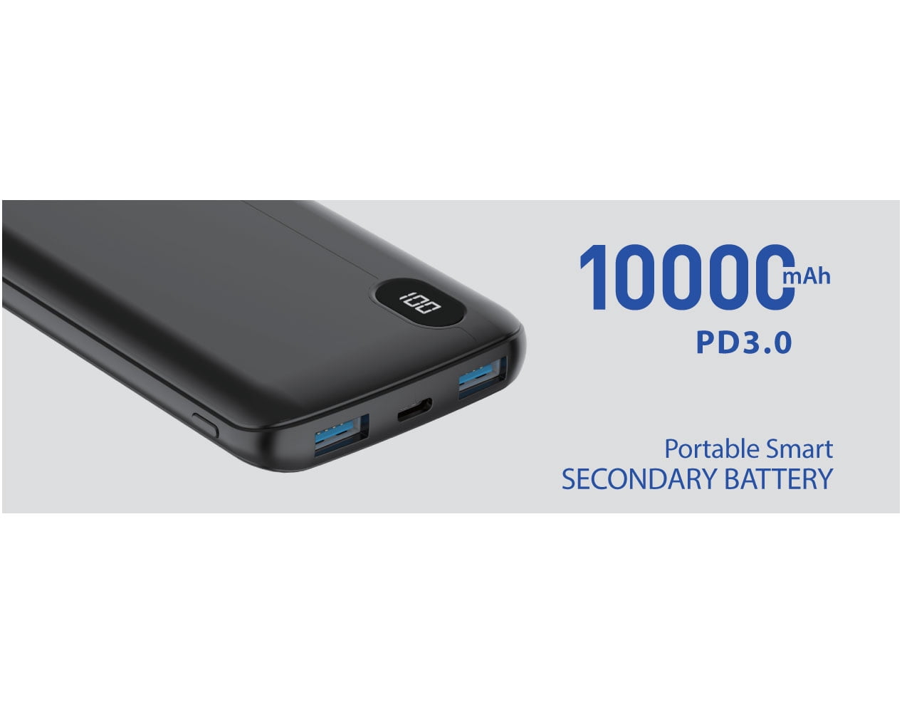 10000mAh Power Bank LED Display for iPhone 15/16/Plus/Pro/Pro Max/16e - Backup Battery Portable Charger Slim 2-Port USB 1-Port USB-C