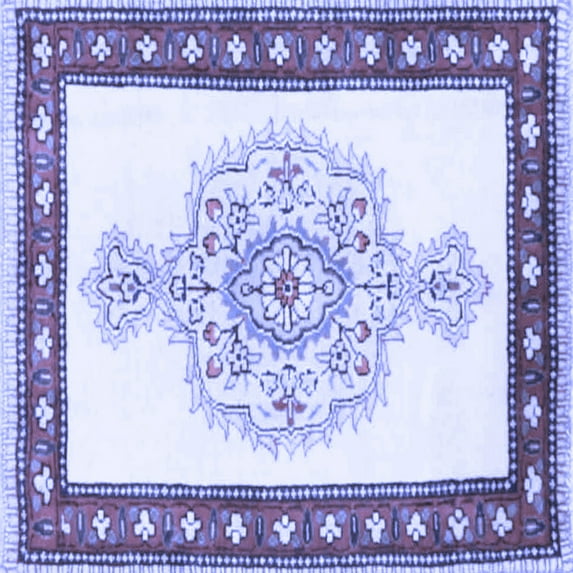 Ahgly Company Machine Washable Indoor Square Persian Blue Traditional Area Rugs, 8' Square