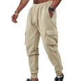thumbnail image 1 of Pantalones largos para hombre, color liso, informales, a la moda, con cordones y bolsillos en la cintura, pantalones largos de playa, pantalones de poliéster para hombre., 1 of 9