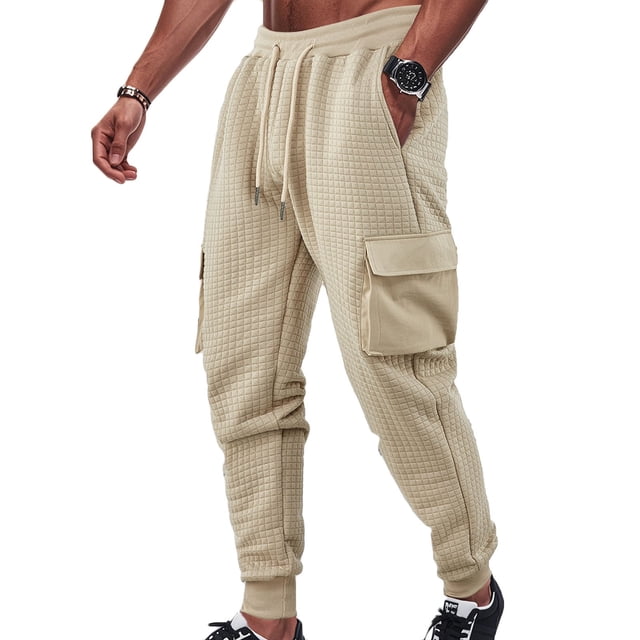 Pantalones largos para hombre, color liso, informales, a la moda, con cordones y bolsillos en la cintura, pantalones largos de playa, pantalones de poliéster para hombre.