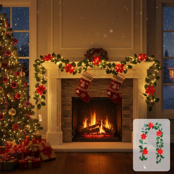 EGNMCR Christmas Decorations, LED Lights Simulation Christmas Rattan Simulation Greenerys Christmas Decoration Red Fruit Party Decoration Christmas Lights String Rattan Plastic String Lights Rattan
