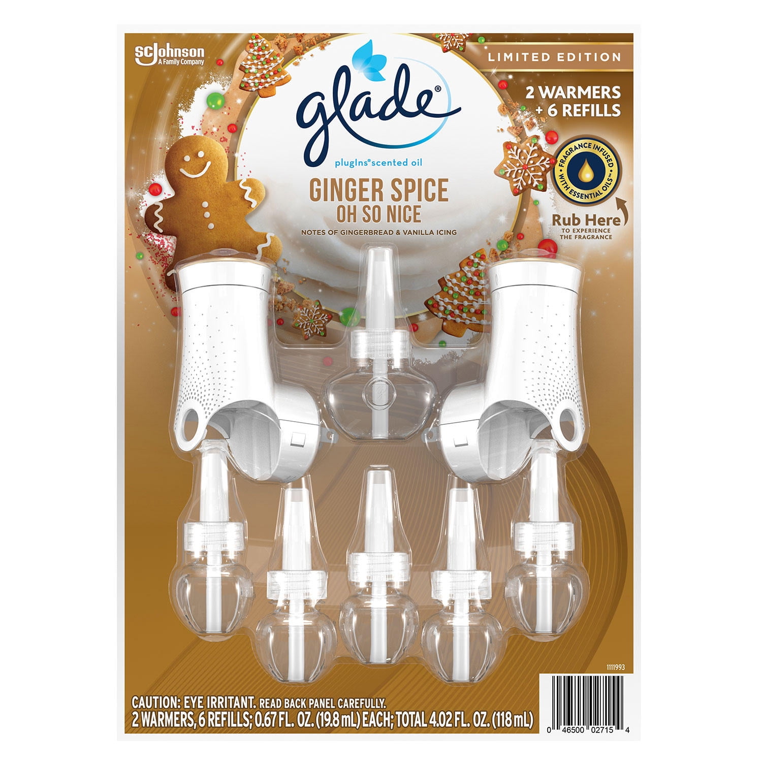 Glade PlugIns 2 Warmers + 6 Refills Holiday Ginger Spice