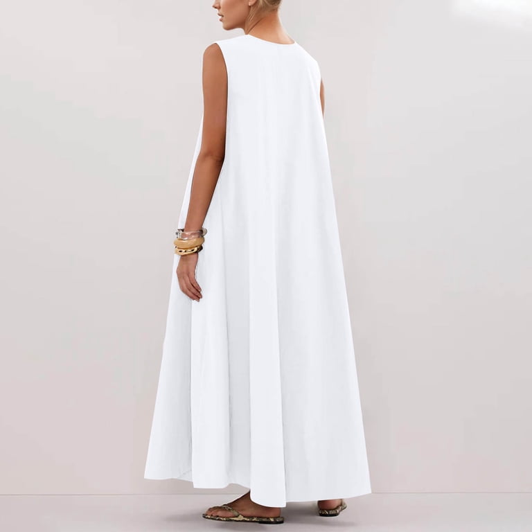 Antinious Ladies Summer Beach Dress,Elegant Dresses for Women,Maxi Dresses  for Women Solid Camis Sleeveless Round Neck Party Dress,White,L -  Walmart.com