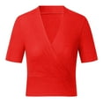 thumbnail image 2 of Ketyyh-chn99 Womens Long Sleeve Tops Ladies Loose Plus Size Blouse 2024 Summer Ribbed Knit Slim Fit Basic Solid Color Tee Tops Red,XL, 2 of 4