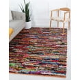 thumbnail image 3 of Unique Loom Braided Chindi Collection Area Rug - Multi-Striped (5' 1" x 8' Rectangle Multi/Black), 3 of 7