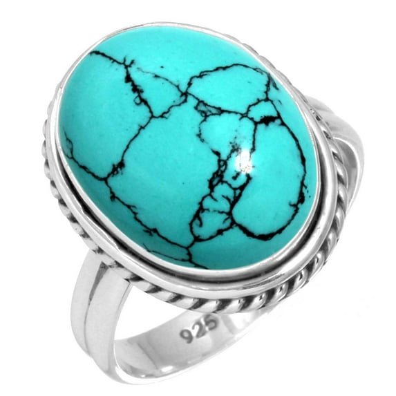 925 Silver Ring For Women - Teens Blue Turquoise Stone Silver Ring Size 12.5 December Birthstone Handmade Silver Ring Size 12.5 Gift For Mom On Mothers' Day 925 Silver Jewelry With Gemstone