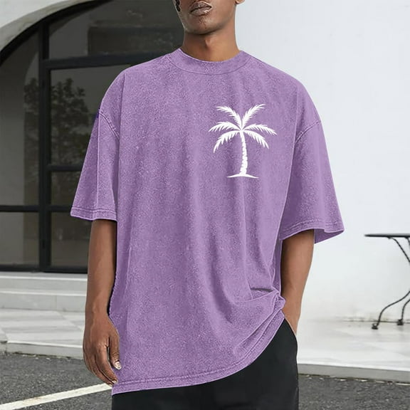 Busydd T Shirts for Man Trendy Short Sleeve Round Neck Print Summer Tops Casual Comfortable Cotton Tshirts Shirts for Men Holiday Beach Graphic Tees S