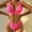 Hot Pink, variant on Women Textured Bikini Swimsuit Mid Waist Sexy Bathing Suit Criss Cross V Neck High Cut 2 Piece Swimwear Beachwear Black S