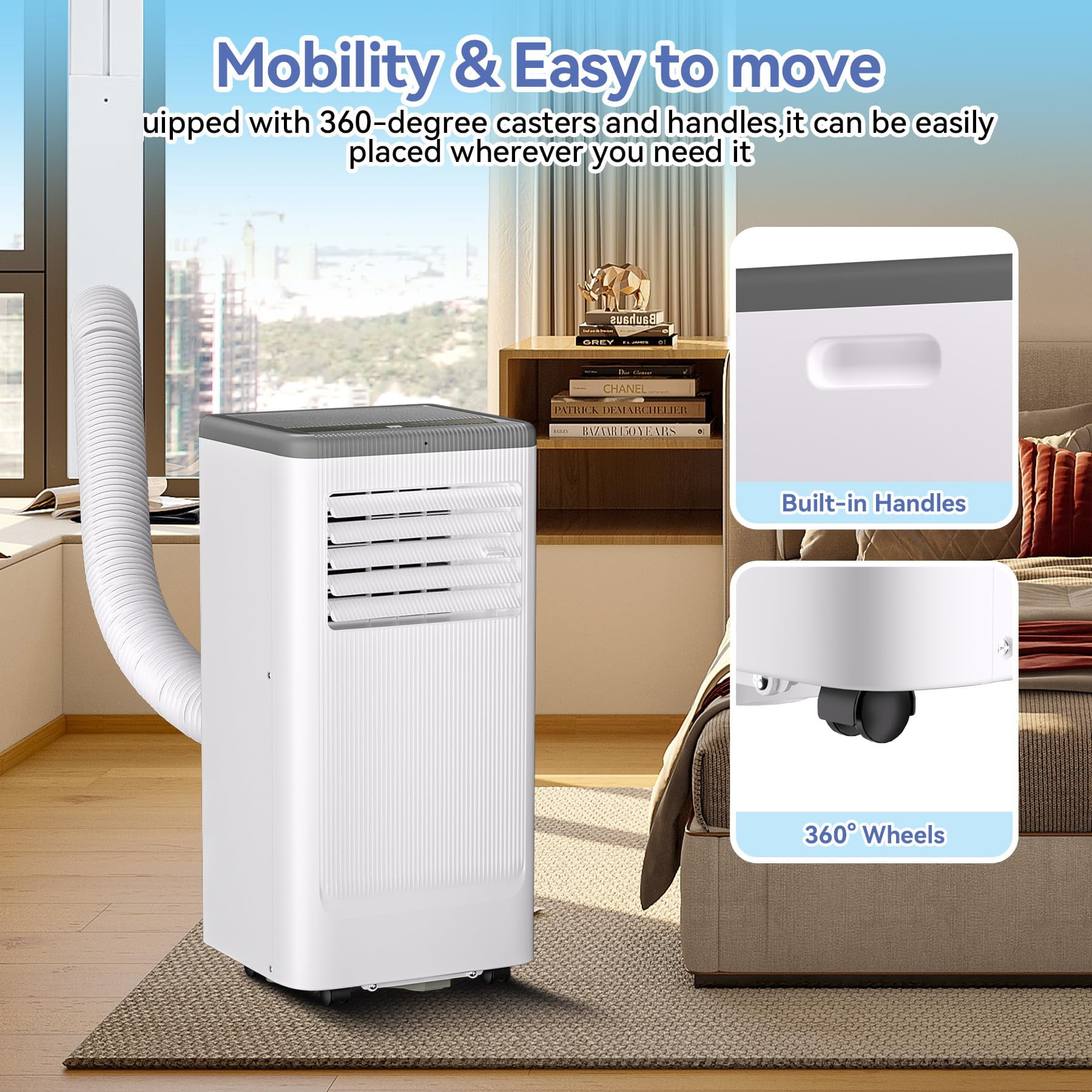 8000 BTU Portable Air Conditioner with Wheels, Portable AC Unit with Remote, Indoor Air Conditioner for Room 420 SQ.FT, Cooling/Fan/Dry Modes, Low Noise for Apartments, Office, Bedroom, Living Room