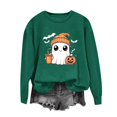 thumbnail image 4 of Womens Sweatshirt Casual Coffee Ghost Pumpkin Graphic Crew Neck Long Sleeve Pullover Cutecore Streetwear Halloween Top Fall Spring Outfits Dark Green L, 4 of 6