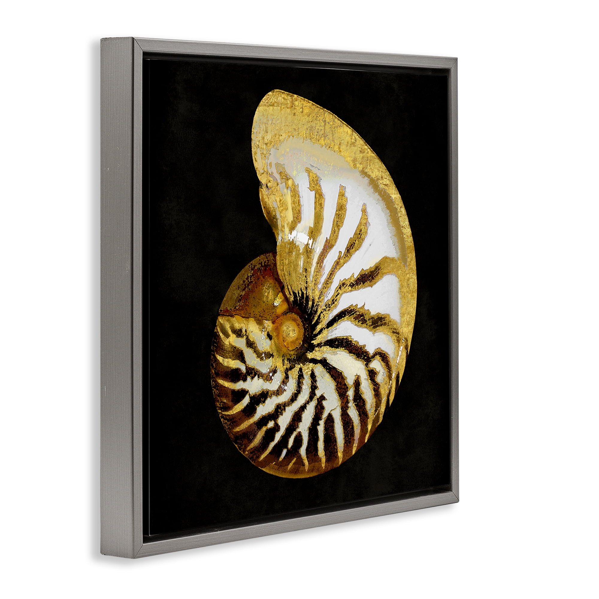Stupell Industries Spiral Patterned Shell Nautical & Beach Painting Gray Floater Framed Canvas Art Print Wall Art, 18 x 18