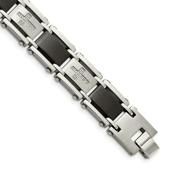 Auriga Fine Jewelry Stainless Steel Brushed and Polished Black IP-plated with 1/4 carat Diamond 8.75 inch Men's Bracelet