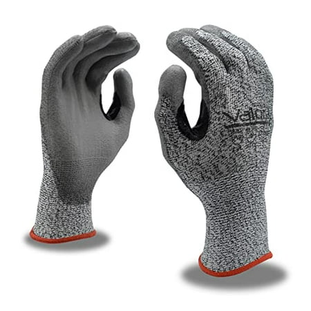 

10-Pack of Cordova 3711GPXS Valor Plus Salt & Pepper 13-Gauge HPPE Shell Work Gloves Gray Polyurethane Palm Coating Nitrile Thumb Crotch ANSI Cut Level A2 X-Small