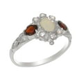 thumbnail image 1 of LBG British Made Real 18k White Gold Natural Opal Diamond Garnet Womens Anniversary Ring - 33 size options - Size 6.25, 1 of 5