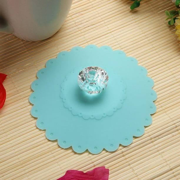 Termo Tapa de copa de diamante de silicona de encaje Tapa de copa de aislamiento térmico (bebé azul) Wdftyju Libre de BPA
