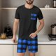 thumbnail image 5 of Mangas de Mano para Hombres Plaid Casual Home Sleepwear Manga Corta Cuello Redondo Top Y Pantalones Cortos Set, Algodón Poliéster Sala de Desgaste, 5 of 6