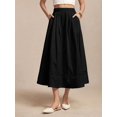 thumbnail image 4 of Black Womens 100% Cotton A-Line Midi Skirt With Lace Hem And Side Pocket, 4 of 6